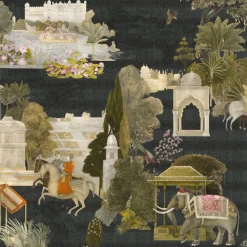 Black Rajasthan Cotton Wallcovering Fabric