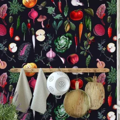 Black Vintage Vegetables Kitchen Wallpaper