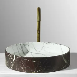 Blessed Circle Washbasin in Rosso Lepanto and Calacatta Carrara