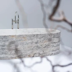 Blessed Tub Travertino Silver & Bianco del Re Marble Bathtub