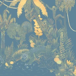 Blue & Yellow Jungle Lounge Polyester Wallcovering Fabric