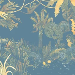 Blue & Yellow Jungle Lounge Polyester Wallcovering Fabric
