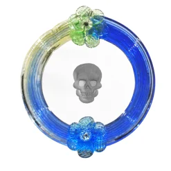 Blue and Yellow Round Skull Mirror By Bradley Theodore