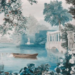 Blue Blooming Time Cotton Wallcovering Fabric