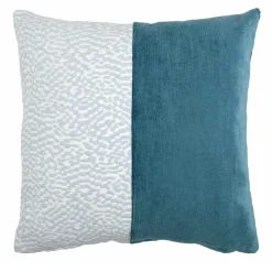 Blue Carrè Bis Cushion in Linen Velvet and Jacquard Fabric