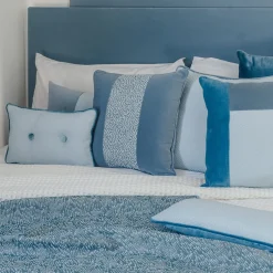 Blue Carrè Bis Cushion in Linen Velvet and Jacquard Fabric