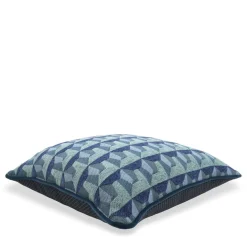 Blue Carrè Cushion in geometric jacquard fabric