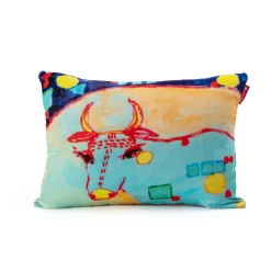 Blue Cow Silk Velvet Upholstered Cushion