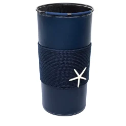 Blue Eco-Leather Umbrella Stand with Rope Inserts