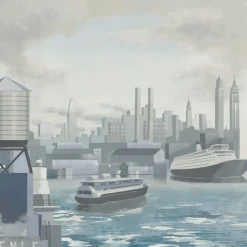 Blue, Gray & Silver From Land to Sea Polyester Wallcovering Fabric