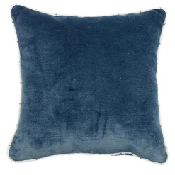 Blue Linen Velvet Carré Cushion and jacquard fabric
