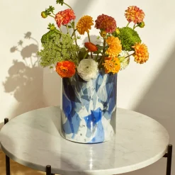 Blue Murano Glass Large Vase In Nougat Technique