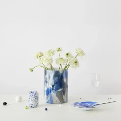 Blue Murano Glass Large Vase In Nougat Technique