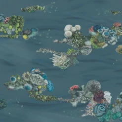 Blue Patch Reef Polyester Wallcovering Fabric