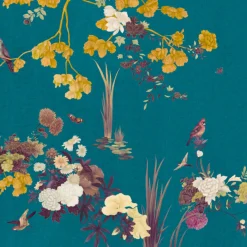 Blue Purple & Yellow Polyester Wallcovering Fabric