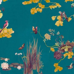 Blue Purple & Yellow Polyester Wallcovering Fabric