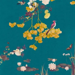 Blue Purple & Yellow Polyester Wallcovering Fabric