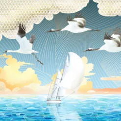 Blue Sea Breeze Polyester Wallcovering Fabric