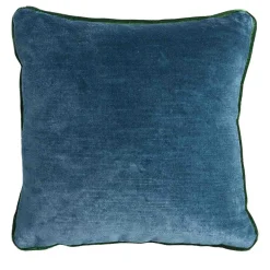 Blue Square Carrè Cushion in linen and silk velvet