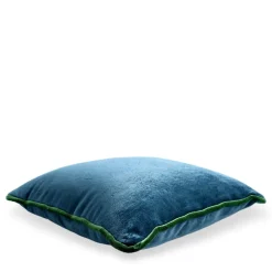 Blue Square Carrè Cushion in linen and silk velvet