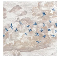 Blue Swallows and Pastel Sky Handmade Engraved Wallpaper