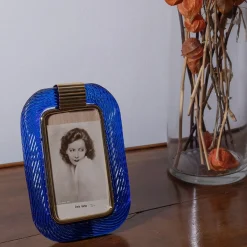 Blue Twisted Glass with Glossy Brass Structure Frame