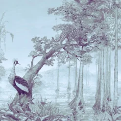 Blue West Of Java Cotton and Linen Wallcovering Fabric