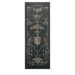 Blue wood panel with hand-painted decorations