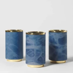 Borealis Blue Alabaster & Polished Brass Vase