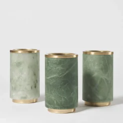 Borealis Green Alabaster & Satin Brass Vase