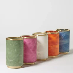 Borealis Orange Alabaster & Polished Brass Vase