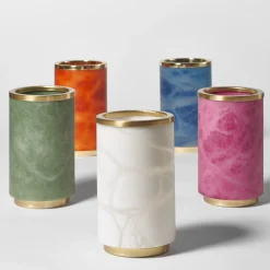 Borealis Pink Alabaster & Satin Brass Vase