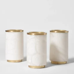 Borealis White Alabaster & Satin Brass Vase
