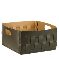 Bottega Square Olive and Mustard Leather Basket
