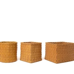Braided Rectangular-Cut Ocher Basket by Oscar Maschera