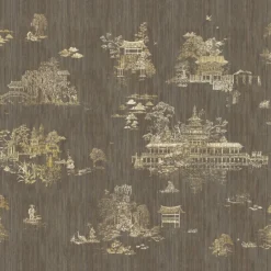 Brown & Gold Hours & Blinks Polyester Wallcovering Fabric