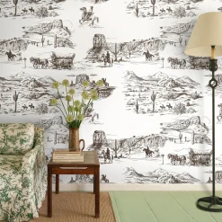 Brown and White Western Wallpaper in Retro Comics Style