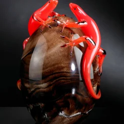 Brown Glass Egg with 2 Red Geckos