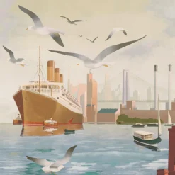 Brown Gray & Bronze Red From Land to Sea Polyester Wallcovering Fabric