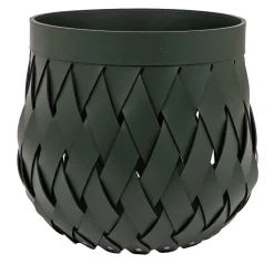 Canaria Medium Braided Dark Green Leather Basket