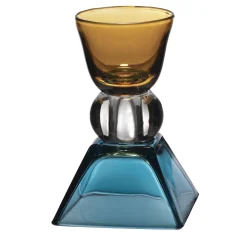 Candel Yellow and Blue Geometric Glass Candlestick