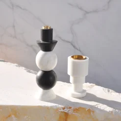 Carrara Marble and Brass Candleholder by Jacopo Simonetti