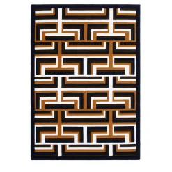 Castelbarco Geometric Brown/Black/White New Zealand Wool Rug