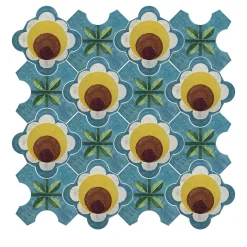 Celeste Light Blue Ceramic Tile Composition with Floral Design