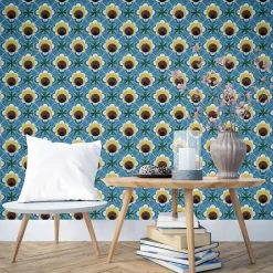 Celeste Light Blue Ceramic Tile Composition with Floral Design
