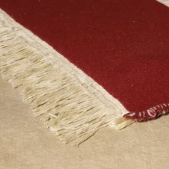 Ciconi Fringed Beige-and-Red Wool & Linen Blanket