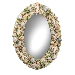 Classic-Style Floral Oval Polychrome Mirror by Antonio Fullin