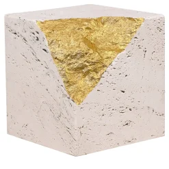 Colpo Da Maestro Ostuni Gold Leaf Travertine Cubic Sculpture