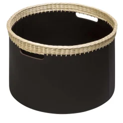 Como Large Round Basket in Black Leather