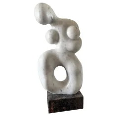 Contrazione White Carrara Marble Sculpture on Granite Base by Piero Speranza